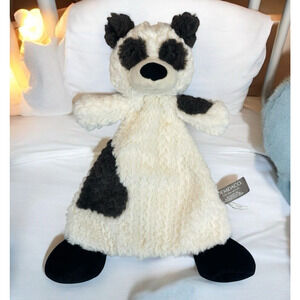 Demdaco Palmer Panda Bear Plush Lovey Security Blanket 13" Rattle Sewn Eyes Cute
